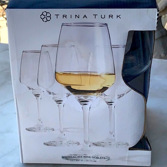 TRINA TURK SPRING GLASS WINE GOBLETS 14.75 oz SET OF 4 CLEAR GLASS - Picture 6 of 8